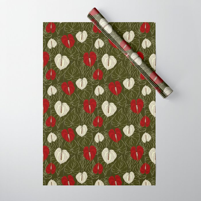 Anthuriums in Green Wrapping Paper