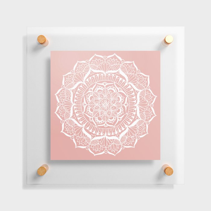 White Flower Mandala on Rose Gold Floating Acrylic Print
