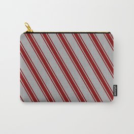 [ Thumbnail: Dark Gray and Maroon Colored Stripes Pattern Carry-All Pouch ]