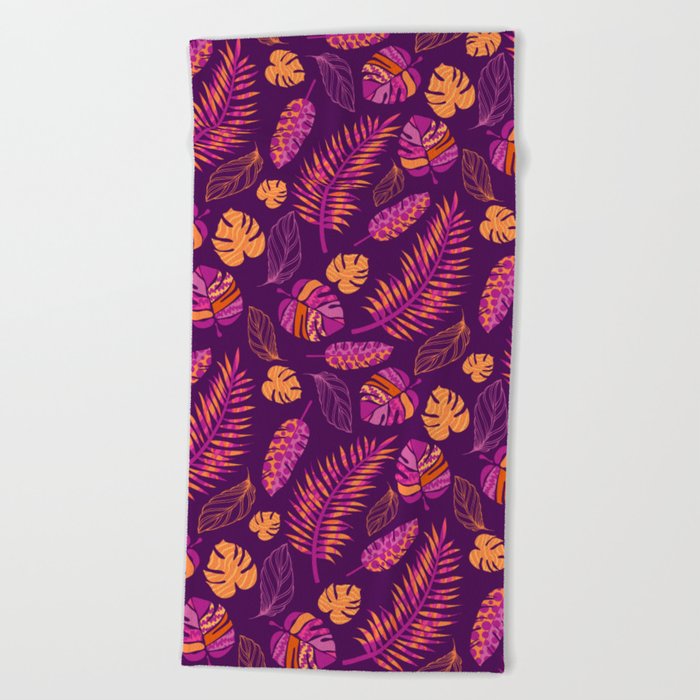 Purple Tropical Print Beach Towel