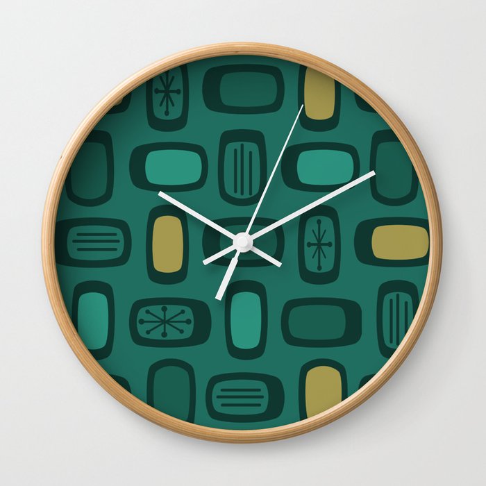 Midcentury MCM Rounded Rectangles Teal Gold Wall Clock