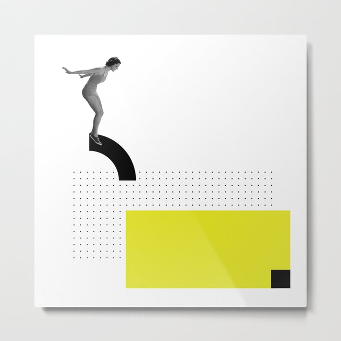 JUMP, Collage Art, Black and White photo, Graphic Art Metal Print