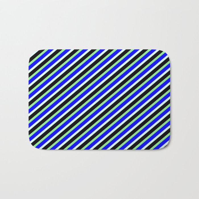 Light Green, Blue, Light Cyan, and Black Colored Pattern of Stripes Bath Mat