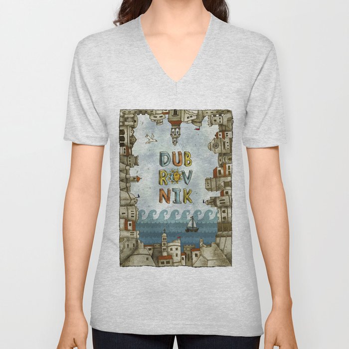 Dubrovnik Croatia - digital illustration V Neck T Shirt