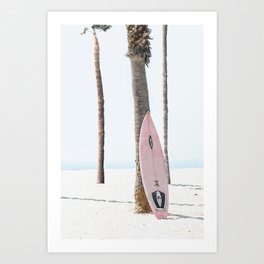 California Beach Pink Surfboard Art Print