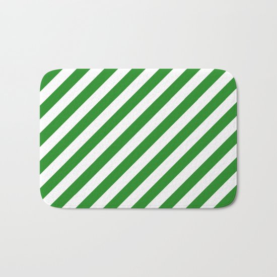 Diagonal Stripes (Forest Green/White) Bath Mat