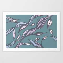 Elegant Abstract Leaves Design in Water Blue Art Print