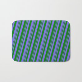 [ Thumbnail: Medium Slate Blue & Green Colored Lines Pattern Bath Mat ]