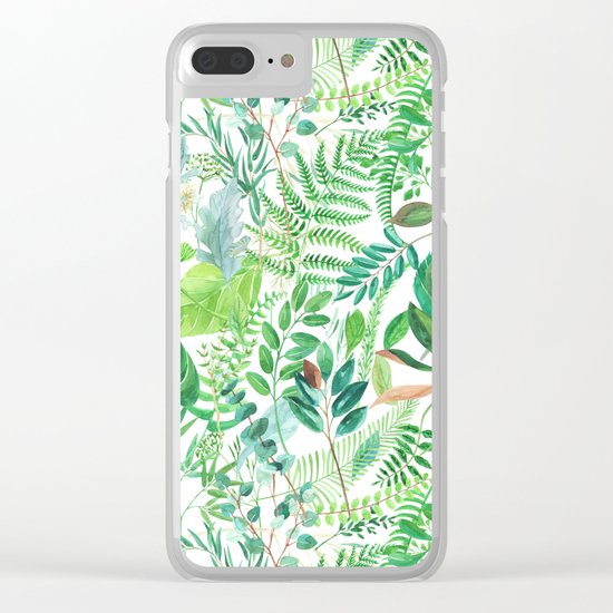 greenery watercolor pattern Clear iPhone Case