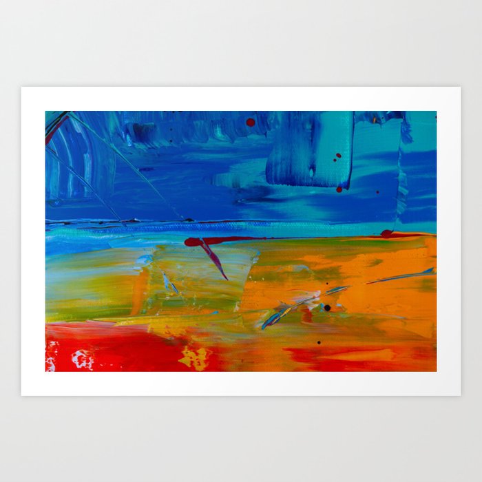 Blue Orange Red Abstract Painting Art Print