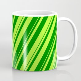 [ Thumbnail: Light Green & Green Colored Striped Pattern Coffee Mug ]