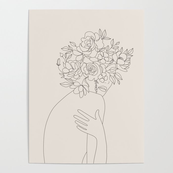 Woman with Flowers Minimal Line III Poster