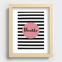 Hustle quote lettering with black stripes. Success slogan Recessed Framed Print