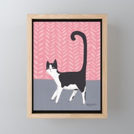 Tuxedo Cat Against Pink Wall Framed Mini Art Print