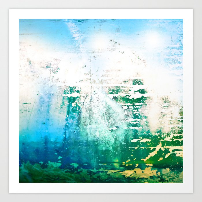 Abstract Blue Water Ocean Metal Boat Grime Art Print By