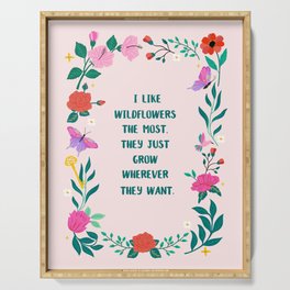 Wildflowers and butterflies Illustration with Quote Serving Tray