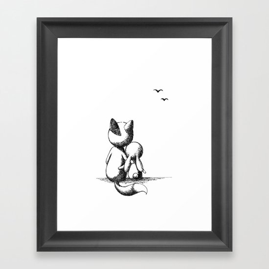 Fox and a rabbit Framed Art Print