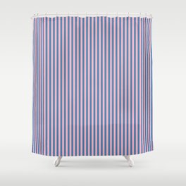 [ Thumbnail: Blue & Light Pink Colored Lines/Stripes Pattern Shower Curtain ]