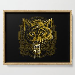 Wild Angry Wolf Tattoo Illustration Serving Tray