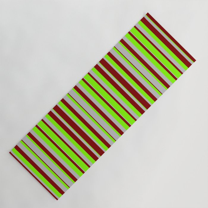 Grey, Chartreuse, and Maroon Colored Striped Pattern Yoga Mat