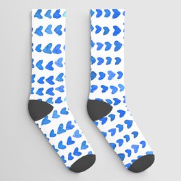 Brush stroke hearts - blue Socks