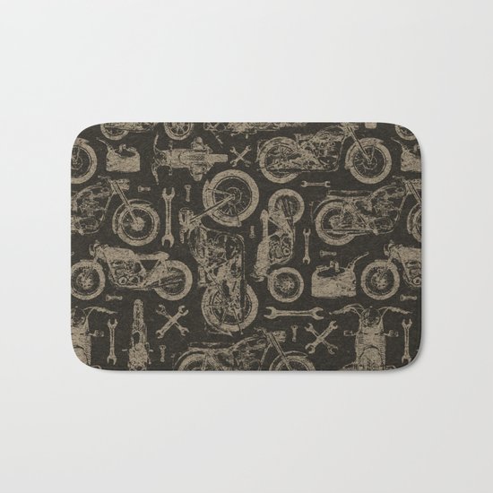 Dark Vintage Motorcycle Pattern Bath Mat