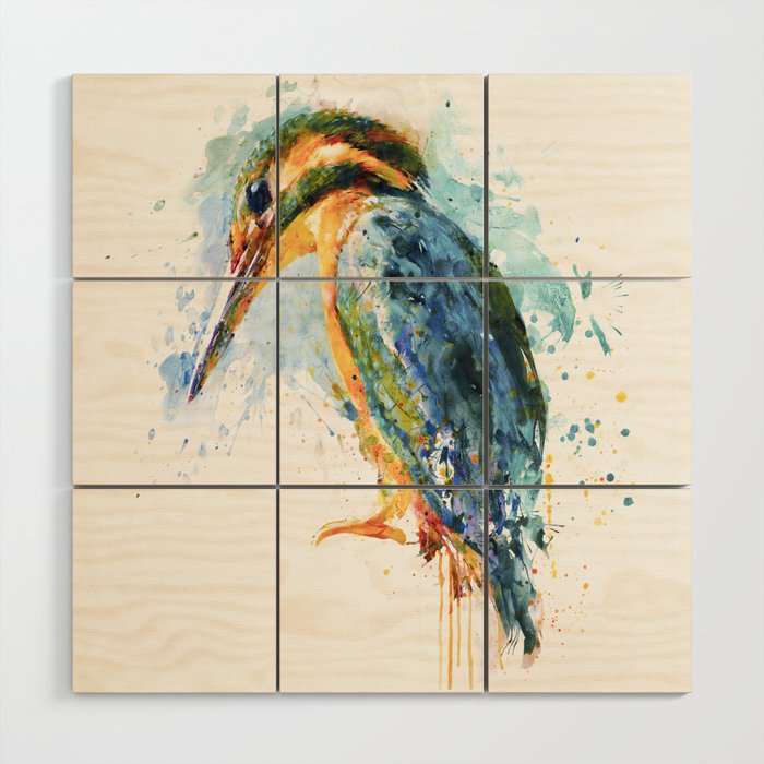 Kingfisher Bird Watercolor Painting Wood Wall Art