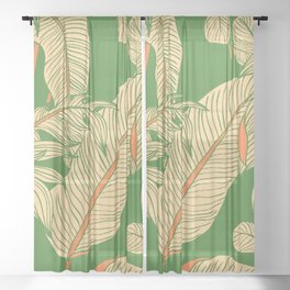 Retro Botanical Palm Leaves Sheer Curtain