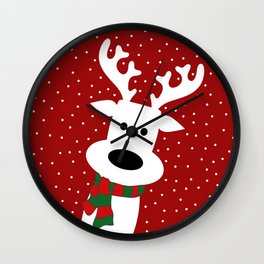 Reindeer in a snowy day (red) Wall Clock