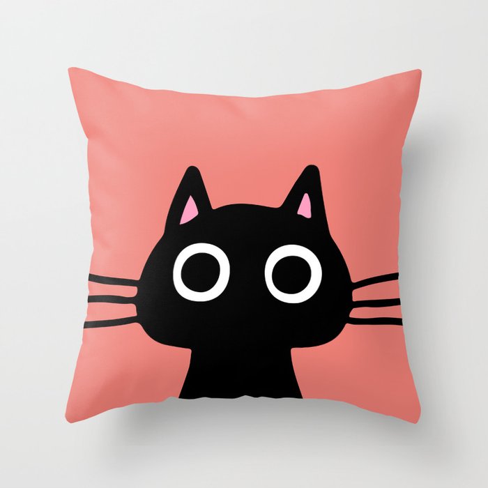 Quirky Black Kitty Cat Throw Pillow