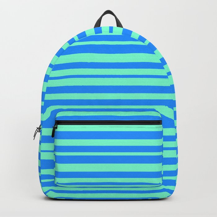 Aquamarine and Blue Colored Pattern of Stripes Backpack