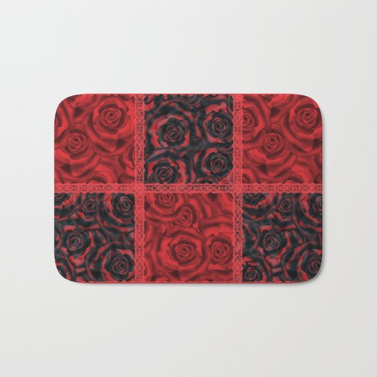 Patchwork . Roses are red. Bath Mat