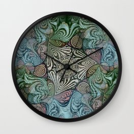 Labyrinth Mandala Blue Green Grey Wall Clock