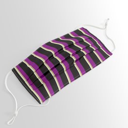 [ Thumbnail: Beige, Dark Khaki, Purple & Black Colored Stripes Pattern Face Mask ]