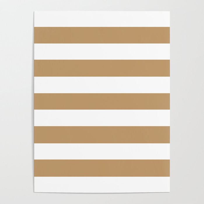 Wood brown - solid color - white stripes pattern Poster