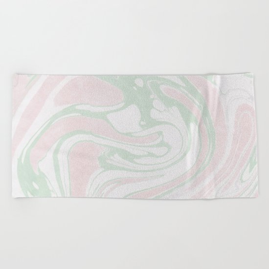 Paper Marbling Marble Effect Swirl Pink Green Beach Towel