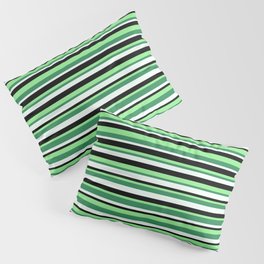 [ Thumbnail: Light Green, Sea Green, Mint Cream & Black Colored Pattern of Stripes Pillow Sham ]