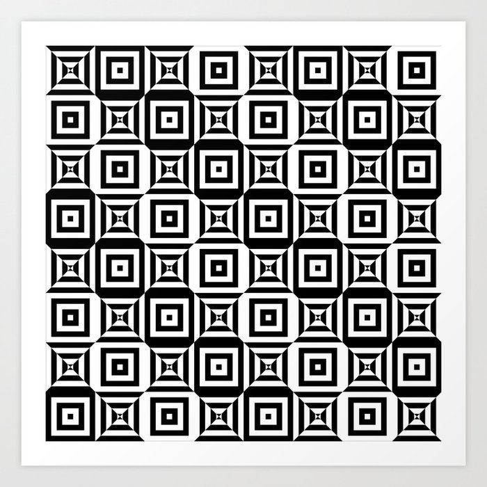 Op art pattern with checkered black white squares Art Print