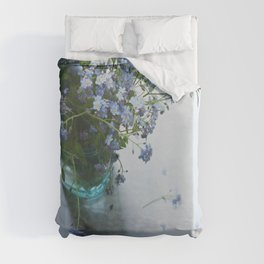 Forget-me-not bouquet in Blue jar Duvet Cover