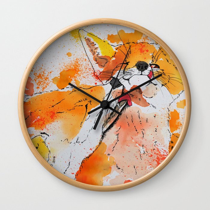 Red fox and fox cub Wall Clock