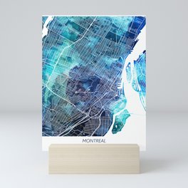 Montreal Canada Map Navy Blue Turquoise Watercolor Mini Art Print