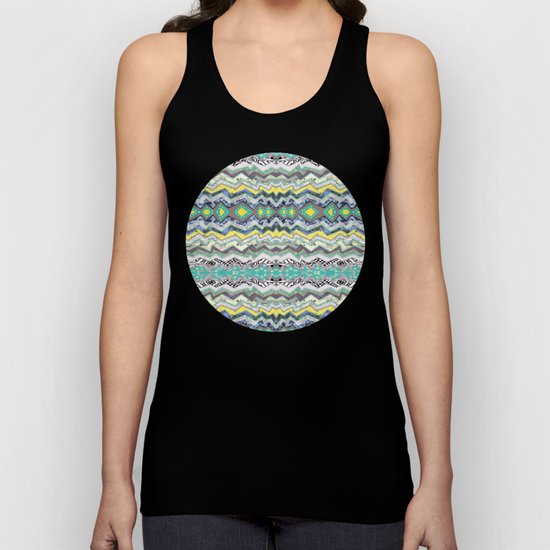 Teal Yellow White Midnight Aztec Unisex Tank Top