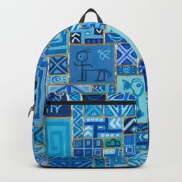 Upcycle #6 Old gods abstract oil painting Backpack | Bluetribeart, Tribepattern, Tribeart, Blueshades, Blueandgold, Abstractlineart, Abstractblue, Allbluepainting, Shadesofblue, Blueart 