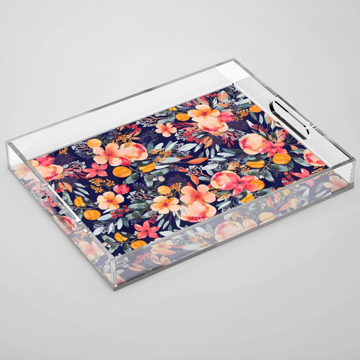 Navy Floral Acrylic Tray