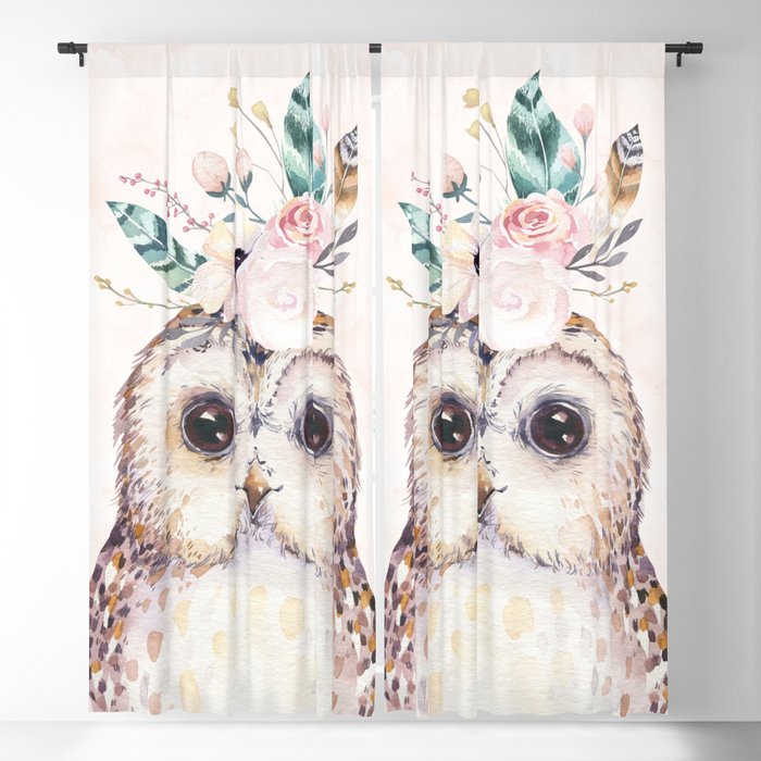 Forest Owl Pink by Nature Magick Blackout Curtain