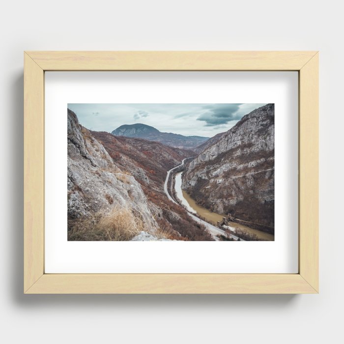 Beautiful photo of the canyon in Serbia, with river and the highway in the middle Recessed Framed Print