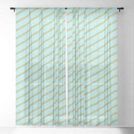 [ Thumbnail: Turquoise and Dark Khaki Colored Striped Pattern Sheer Curtain ]