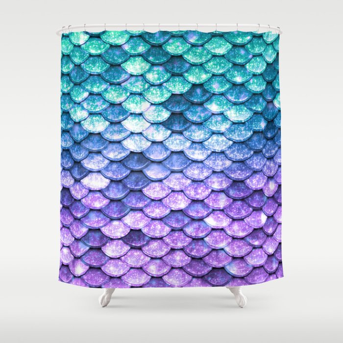 Mermaid Ombre Sparkle Teal Blue Purple Shower Curtain By