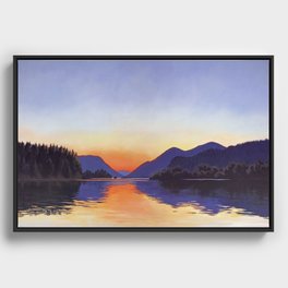 Sunset Over Mountains and River - Sunset in Hood River Framed Canvas