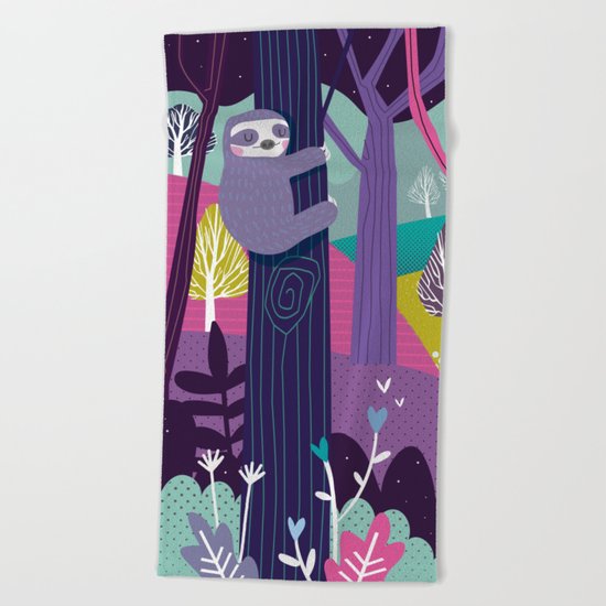 Sloth in the woods Beach Towel